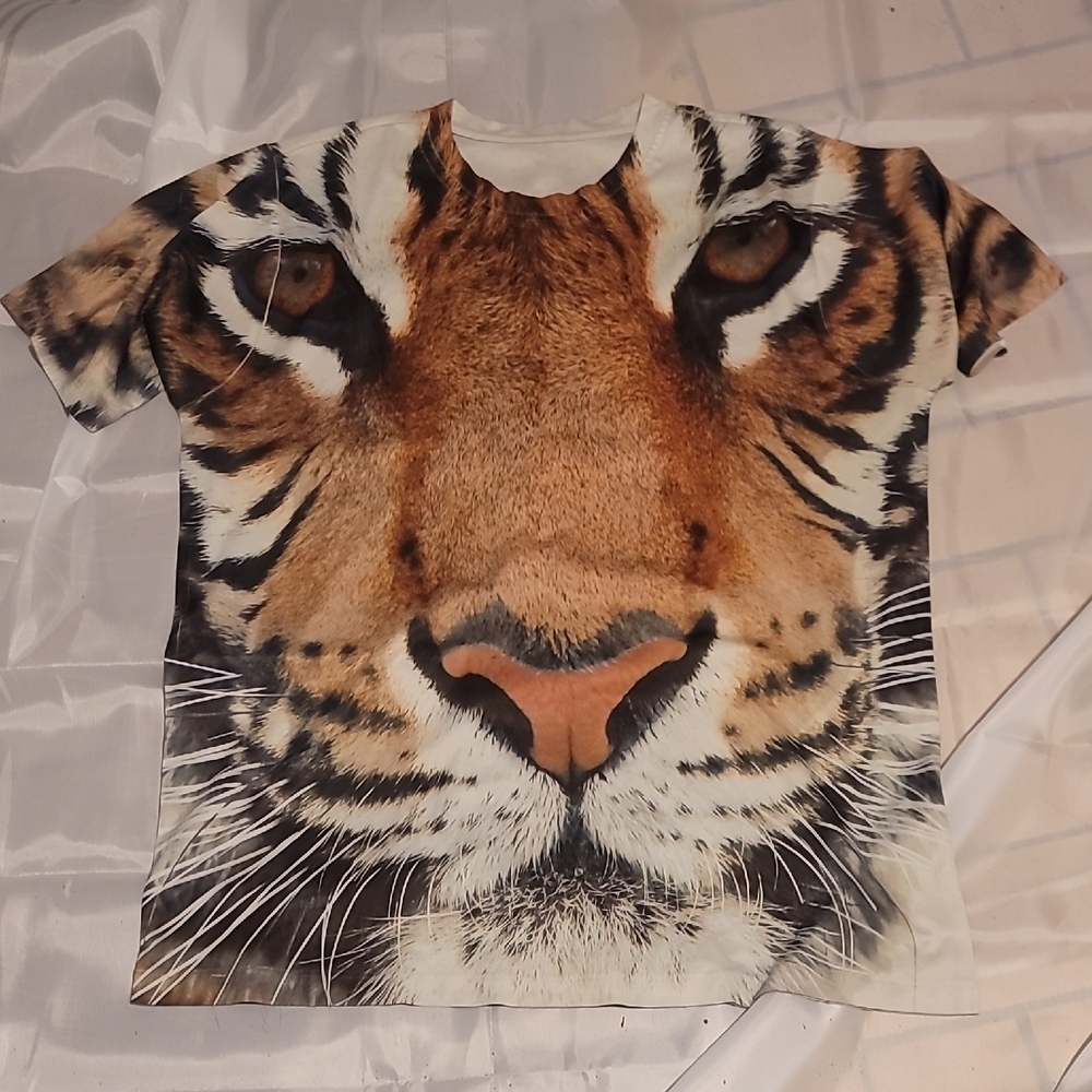 Mens Tiger Face T-Shirt tee shirt black white orange nylon roar animal print